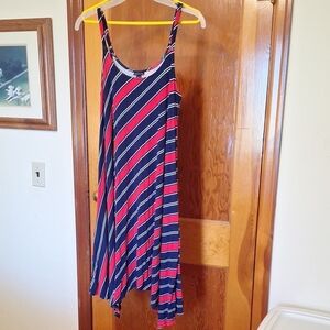 Torrid Blue and Red Asymmetrical Ruffled Sundress